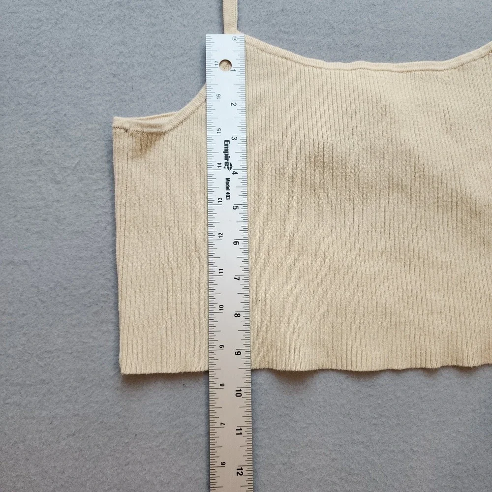Kendall & Kylie Women's Ribbed Knit Tie Back Crop Cami Tank Top Cream Size Small